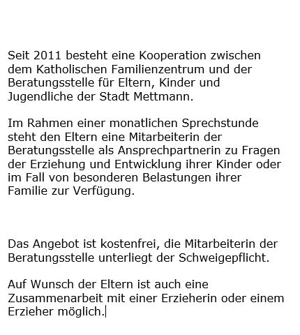 Erziehungsberatung im  Kath. Familienzentrum Mettmann